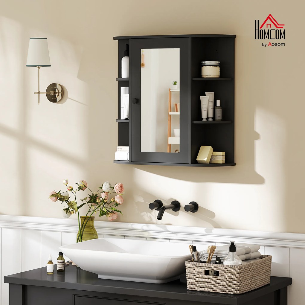 Homcom Dulapior Baie cu Oglinda – Lemn Alb 66×17×63 cm | Aosom Romania