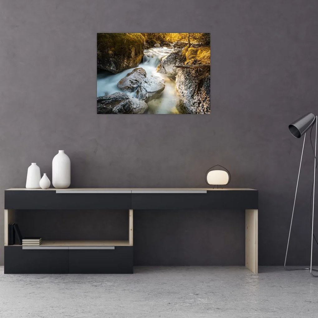 Tablou pe sticlă - Râul din pădure (70x50 cm)