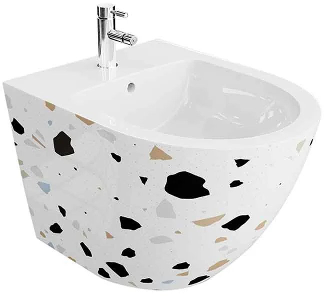 Bideu suspendat, cu fixare ascunsa, alb mozaic, Spectrum Trendi Stone