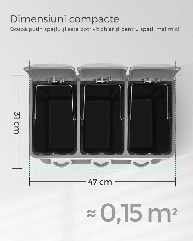 Coș de reciclare SORT 24L (3x8L), gri/alb SongmicsHome