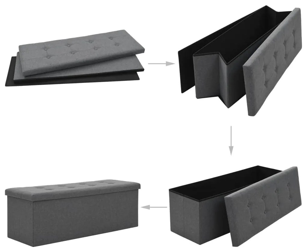 247085 vidaXL Bancă depozitare pliabilă, aspect pânză 110x38x38cm, gri închis