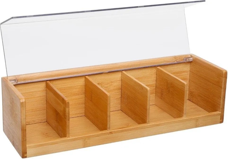 Cutie depozitare ceai 5 compartimente, Maro, 36x11x10 cm, Secret de Gourmet