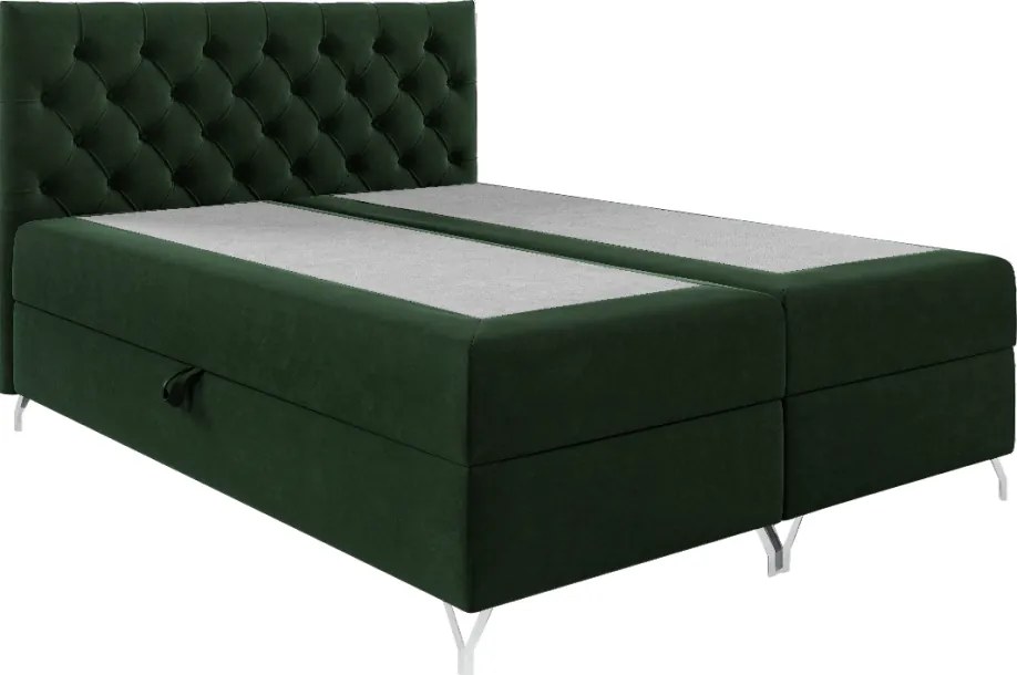 Pat cu boxspring, 140x200, ţesătură verde Velvet, GULIETTE + cadou