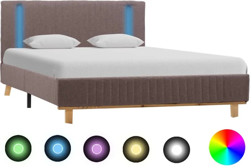 Cadru de pat cu LED, gri taupe, 120 x 200 cm, material textil