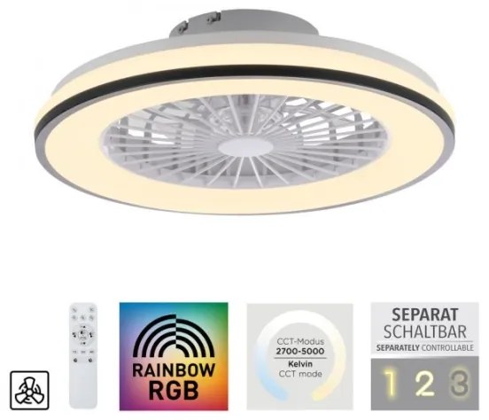 Ventilator LED RGBW dimabil de tavan JUST LIGHT. 14447-18 LENO LED/44W/230V + telecomandă