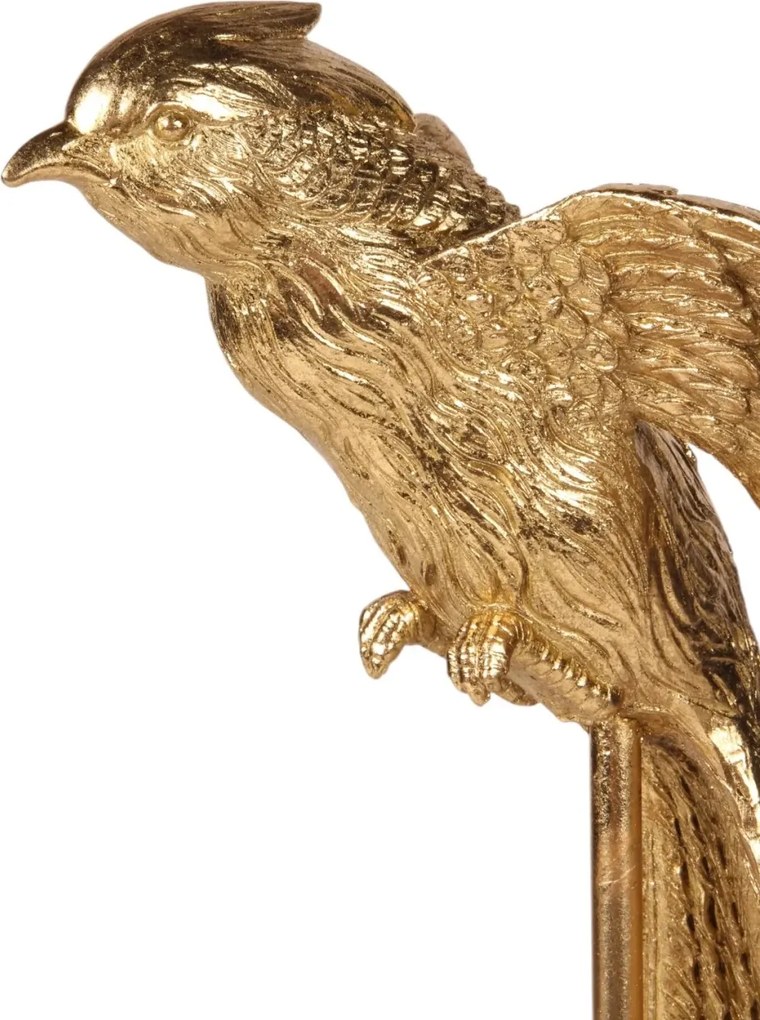 Statuetă decorativă din polirășină, auriu, pasăre pe suport, 49,5 x 24 x 18 cm, „Phénix”