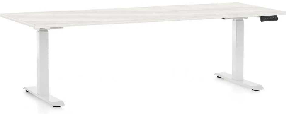 Masă înălțime reglabilă OfficeTech D, 200 x 80 cm, picioare albe, frasin alb
