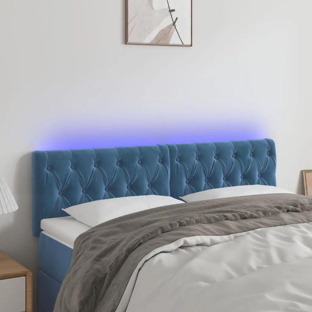 3122006 vidaXL Tăblie de pat cu LED, albastru închis, 160x7x78/88 cm, catifea