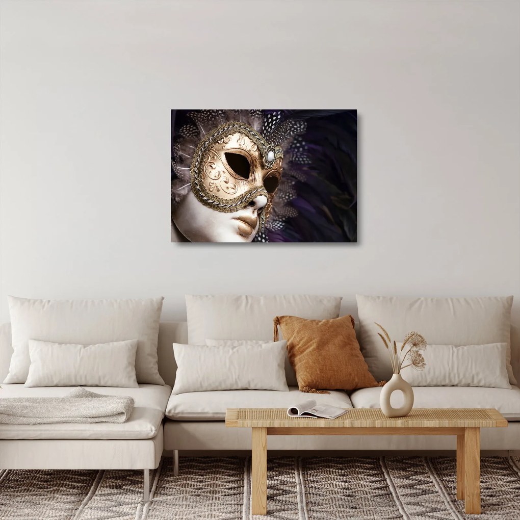 Tablou pe sticlă cu statuie cu masca (70x50 cm)