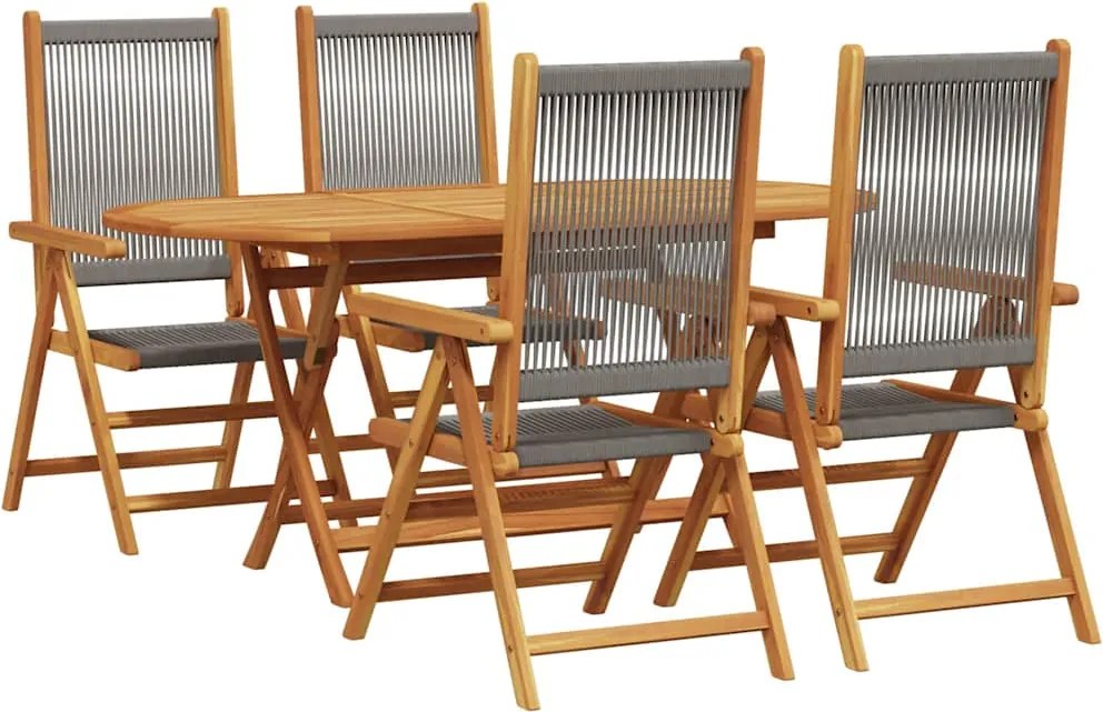 vidaXL Set de masă pentru grădină 5 pcs Gri Lemn Solid de Acacia