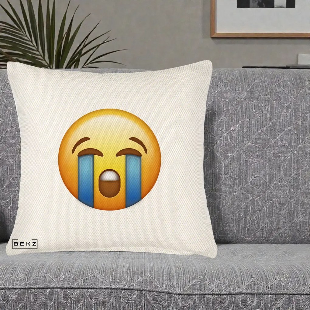 Perna Decorativa Emoji Plange, 40x40 cm, Crem Reliefat, Husa Detasabila, Perna Inclusa, BEKZ®