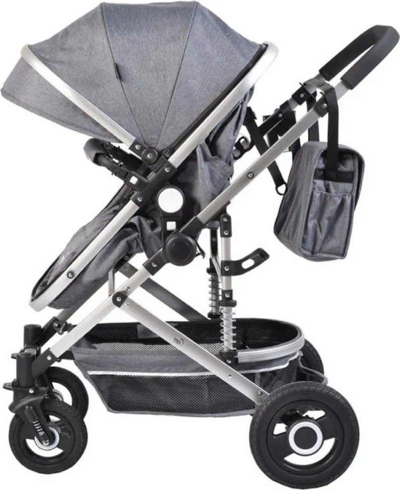 Carucior nou nascuti 2 in 1 NOVOKIDS™ Ciarra Silver PRO , Cu geanta bebe, Cadru Aluminiu , Amortizoare, Roti din cauciuc plin AVE, Landou, Modul