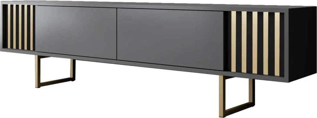 Comoda TV, Hanah Home, Gold Line, 180x30x48 cm, Antracit / Aur