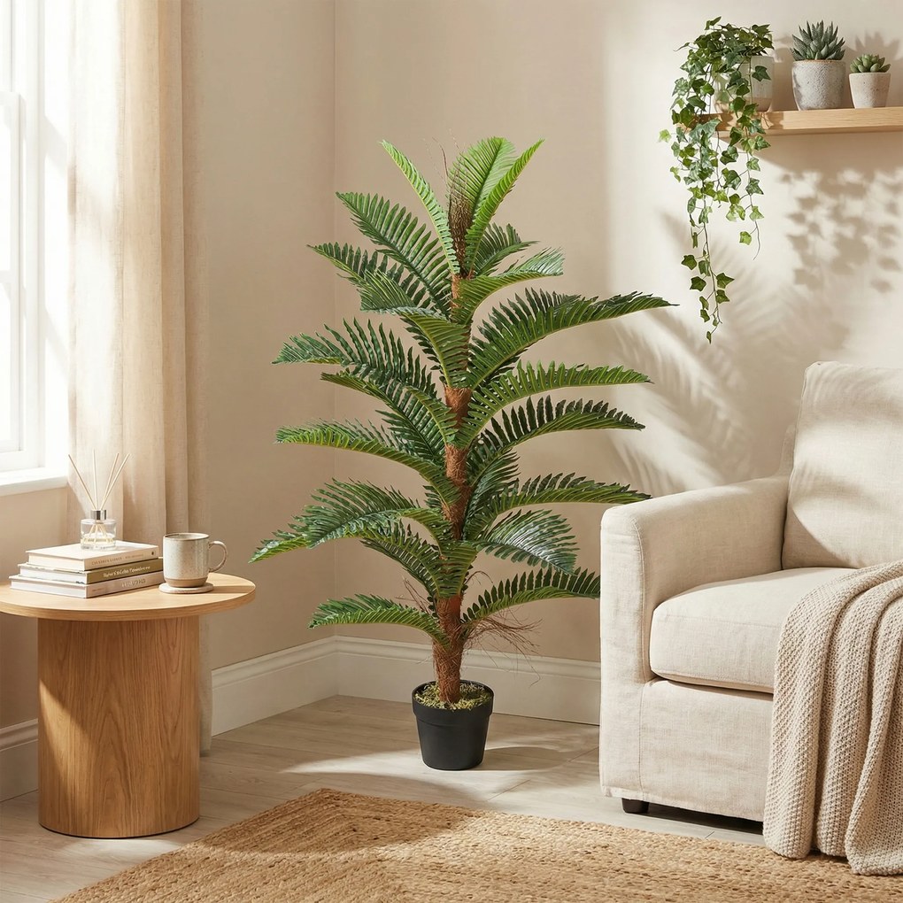 HOMCOM Palmier artificial 120 cm cu 24 frunze din PEVA, plantă decorativă cu ghiveci din plastic, verde | Aosom Romania