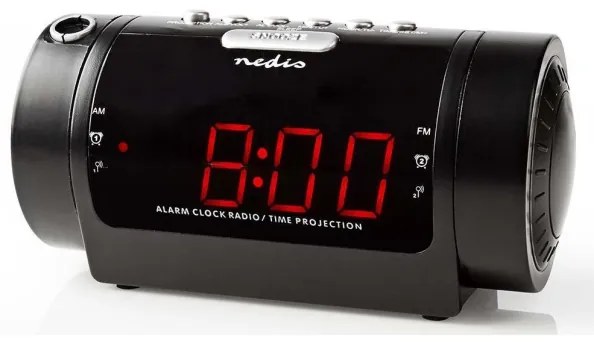 Ceas deșteptător radio cu afișaj LED și proiector 230V Nedis CLAR005BK