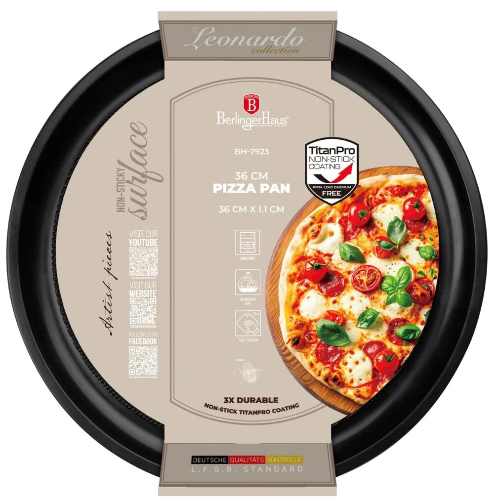Tava pizza 36 cm Leonardo Berlinger Haus BH 7923, visiniu mat, antiaderenta