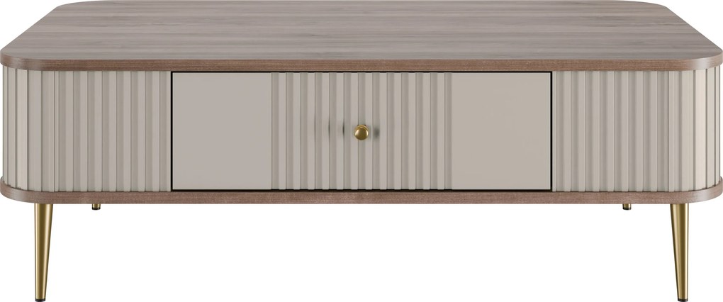 Măsuță de cafea Vesper 103x60 cm cu sertar - kaszmir / nuc / picioare aurii