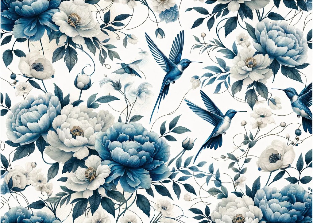 Tablou pe sticlă - Colibri cu flori (70x50 cm)
