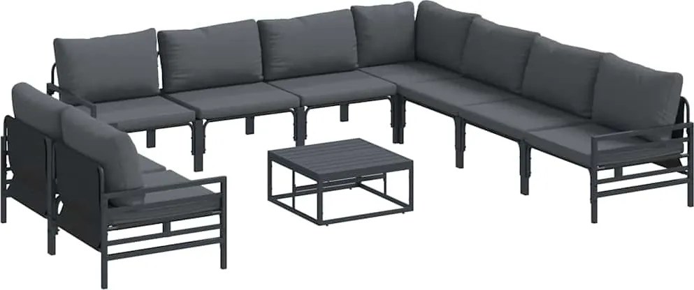 vidaXL Set de canapele pentru grădină cu pernă 10 pcs Negru Oțel