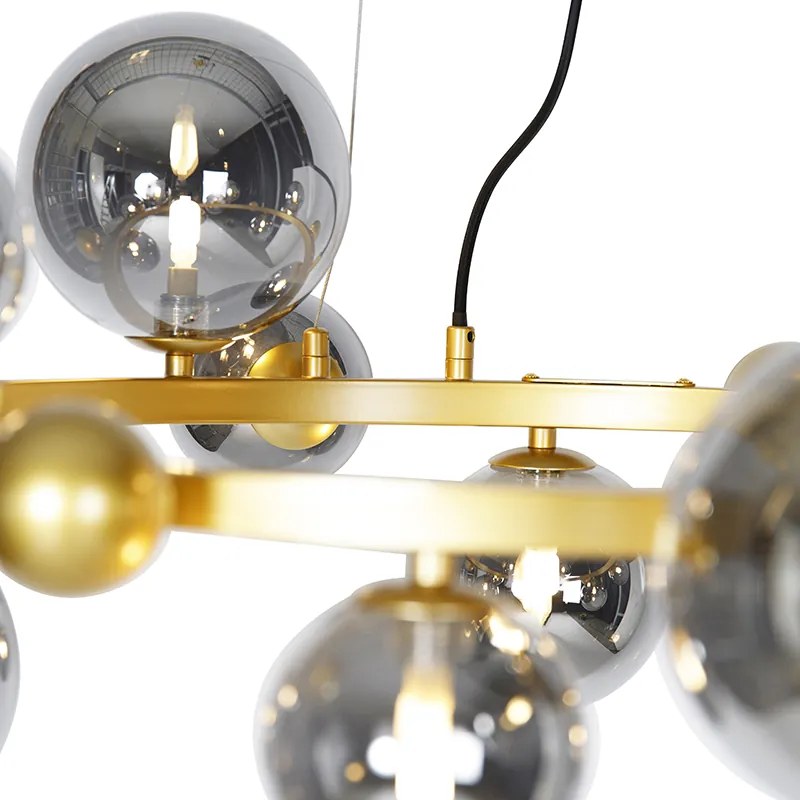 Lampă suspendată Art Deco aurie cu sticlă fumurie cu 12 lumini - David
