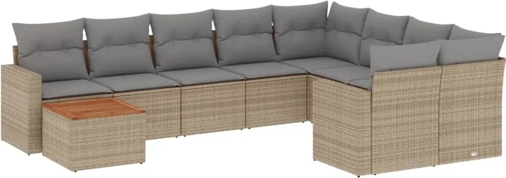 vidaXL Set canapele de grădină, 10 piese, cu perne, bej, poliratan