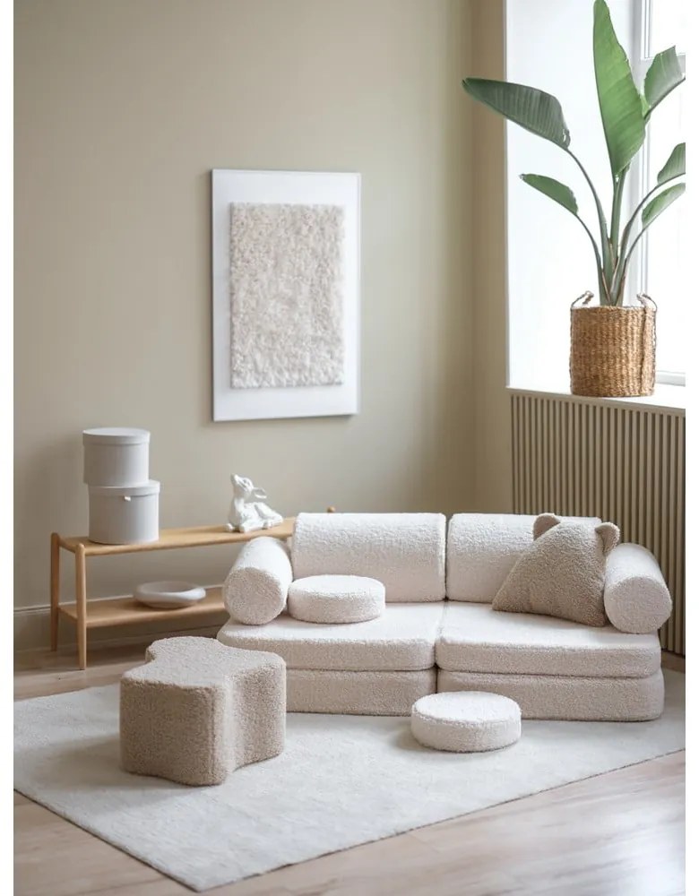 Canapea pentru copii crem cu tapițerie din țesătură bouclé 132 cm Settee – Wigiwama