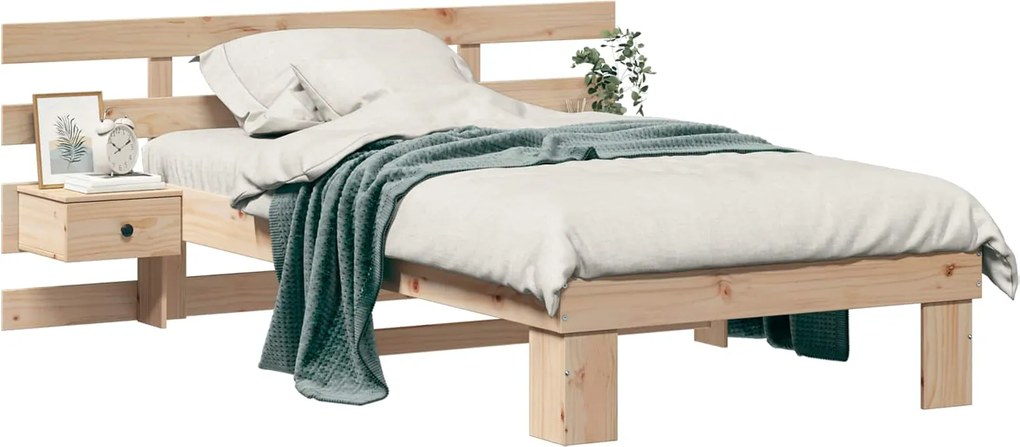 vidaXL Cadru de pat cu headboard Maro 90 x 200 cm Lemn de pin masiv