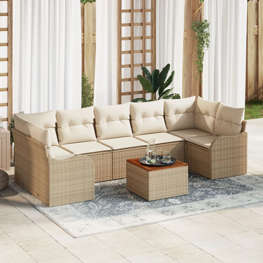 Set de 8 piese pentru grădină vidaXL cu perne bej din ratan poliester Acacia