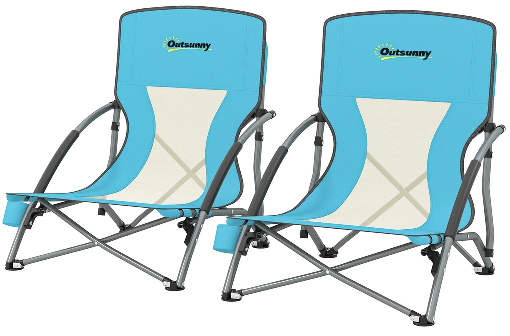 Outsunny Lot de 2 scaune de plajă pliabile scaune camping pliante ușoare sac de transport suport pentru pahar 58 x 55 x 62 cm albastru | Aosom Romania