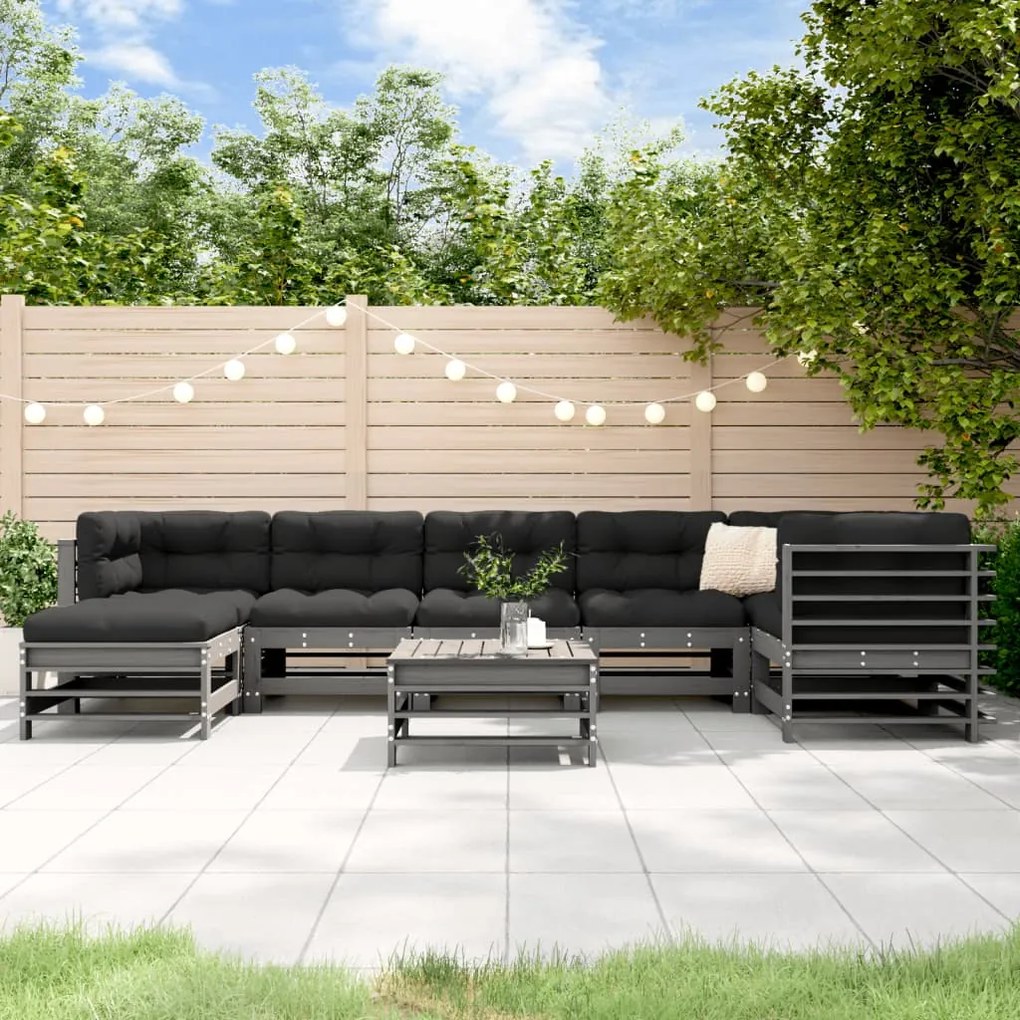 vidaXL Set mobilier grădină cu perne, 8 piese, gri, lemn masiv