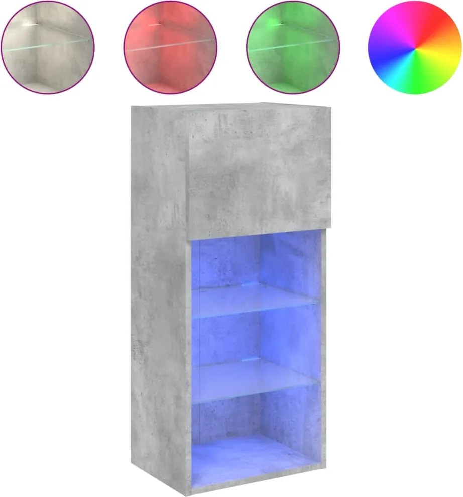 vidaXL Comodă TV cu lumini LED, gri beton, 40,5x30x90 cm