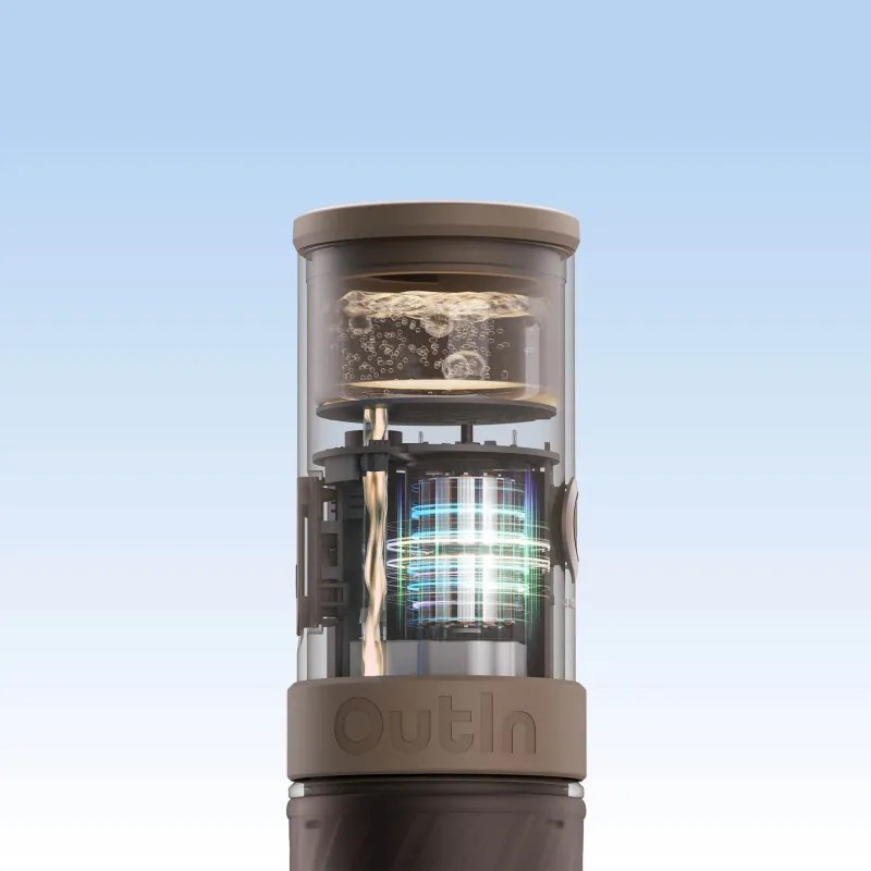 Espressor portabil Outin Mino SG, 22 bari, 9000 mAh, 70 ml, Extractie la 93,3°C, Cafea macinata si capsule Nespresso, USB-C, Gri