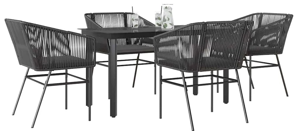 vidaXL Set de sufragerie de grădină 5 piese neagră Sticlă Poly Rattan