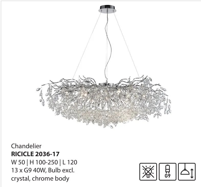 Lustra suspendata design magnific RICICLE crom, 50x120cm