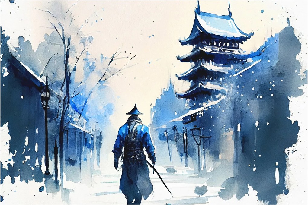 Tablou - Samurai, aquarel (90x60 cm)