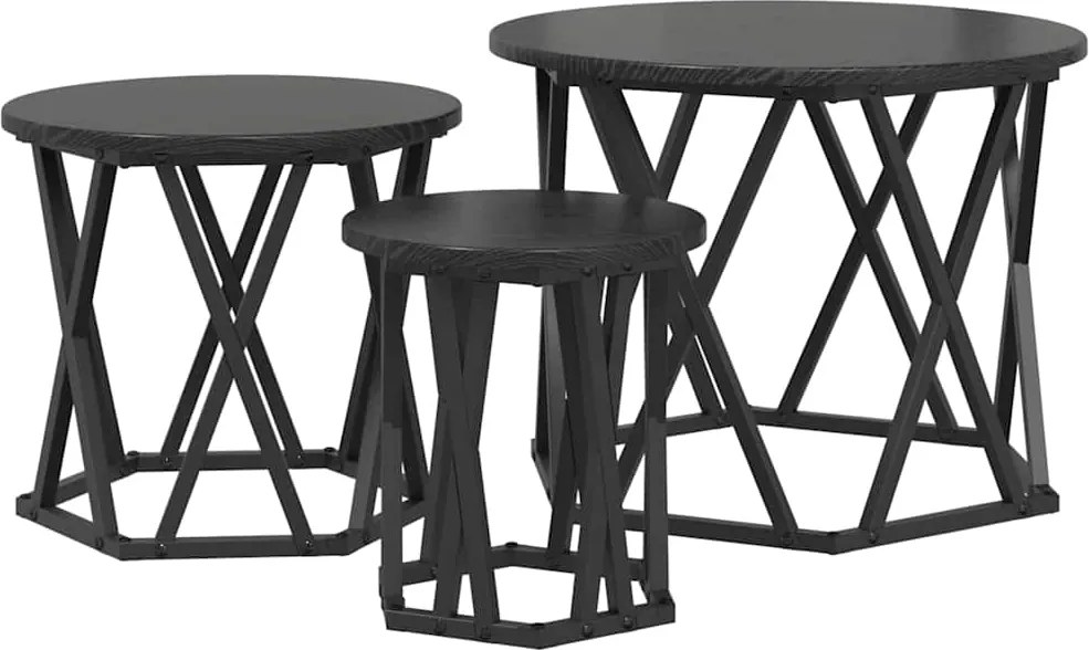 vidaXL Masă laterală nesting 3 pcs Stejar Negru