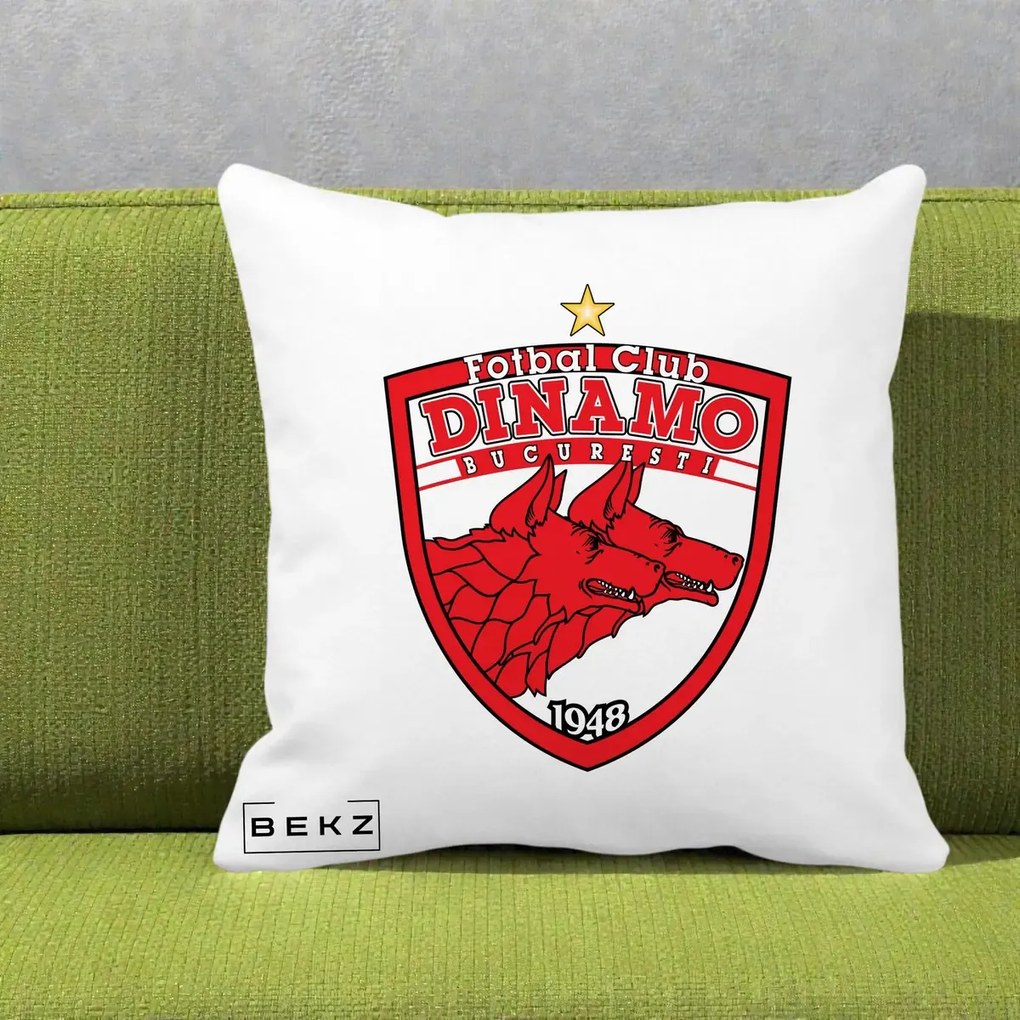 Perna Personalizata FC Dinamo Bucuresti 1948 Fotbal, 40x40 cm, Alba Mata, Husa Detasabila, Perna Inclusa, BEKZ®