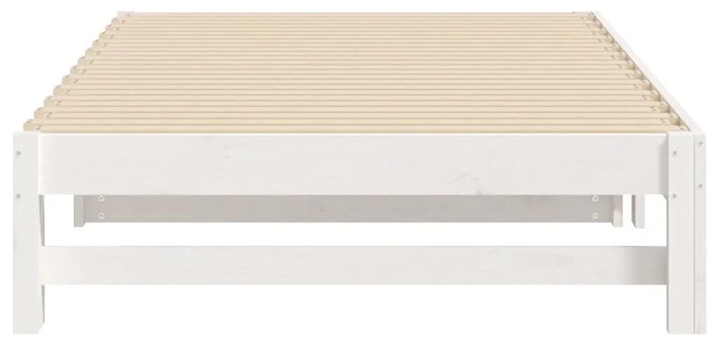 Pat de zi extensibil, alb, 2x(80x200) cm, lemn masiv de pin Alb, 205.5 x 158 x 30 cm