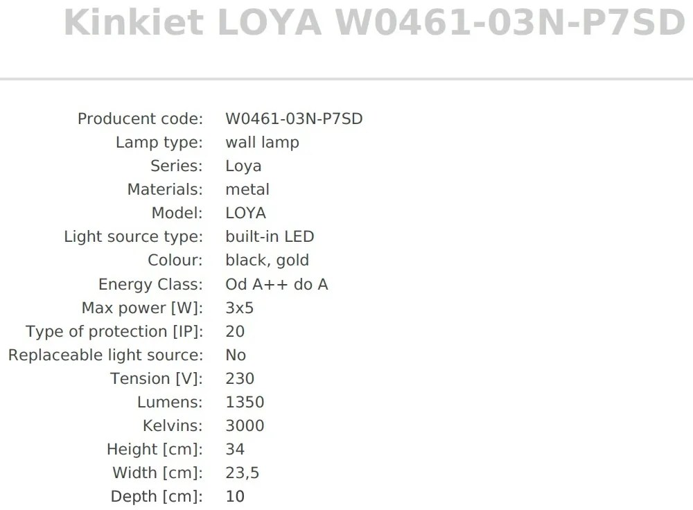 Aplica de perete LED design minimalist LOYA, negru/ auriu