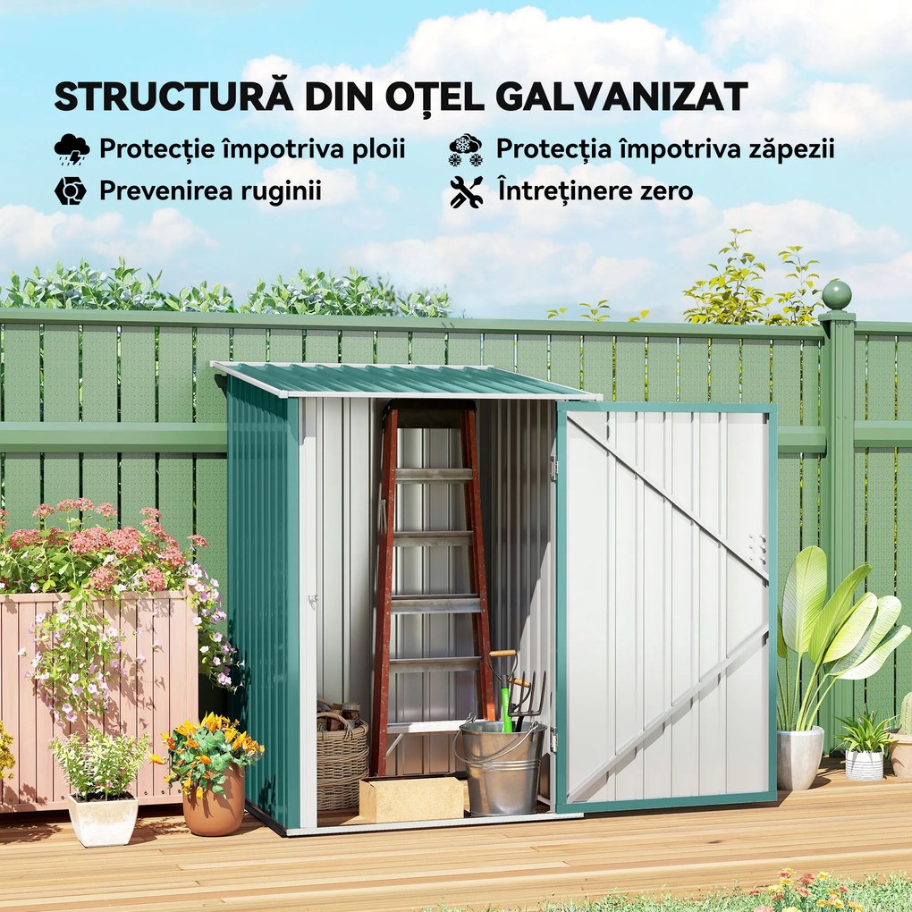 Outsunny Căsuță de Grădină pentru Unelte, 100x103x160 cm, Verde | Aosom Romania