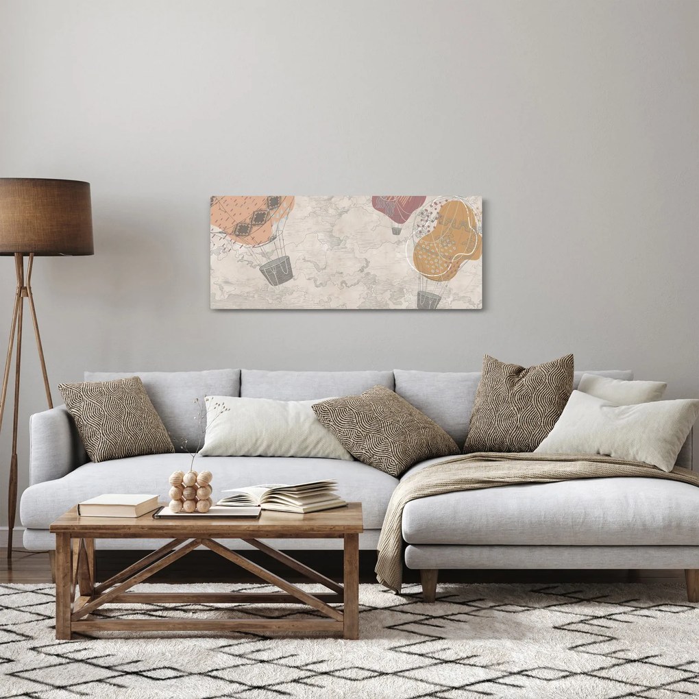 Tablou - Baloane deasupra orașului, nuanțe reci (120x50 cm)