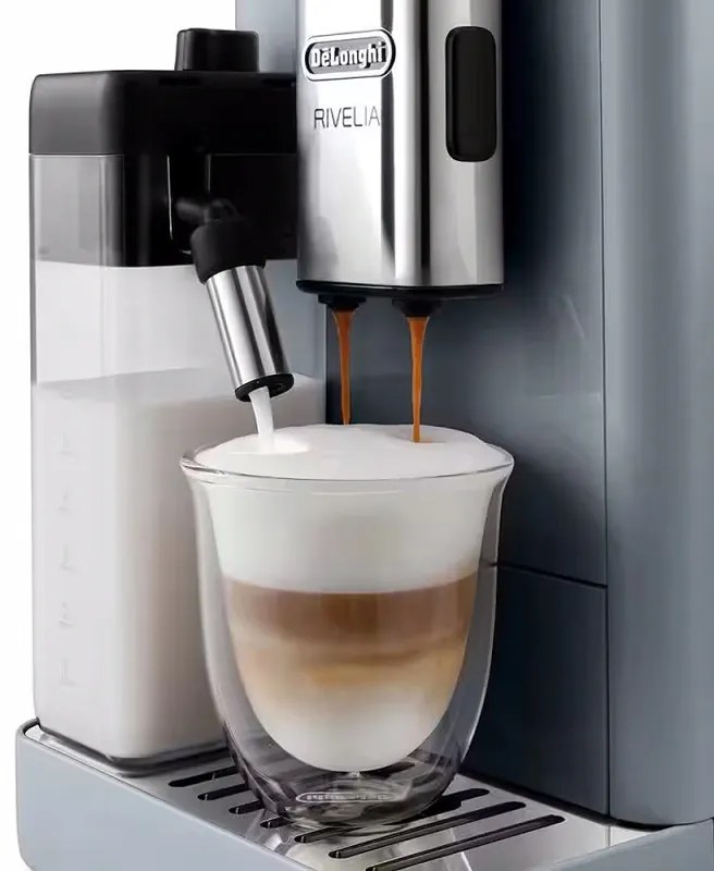 Espressor automat DeLonghi Rivelia Pebble Grey EXAM440.55.G, 1450W, 19 bar, 1.4l, Touchscreen TFT, Twin Shot, Boabe de Cafea, 17 bauturi, Gri