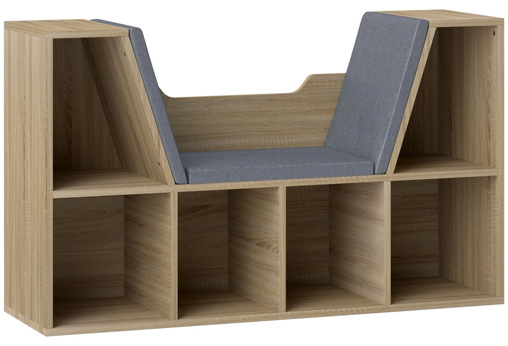 HOMCOM Bibliotecă Banc 2 în 1 Design Contemporan 6 casete 3 Perne Fornisite 102L x 30l x 61A cm Stejar Gri | Aosom Romania