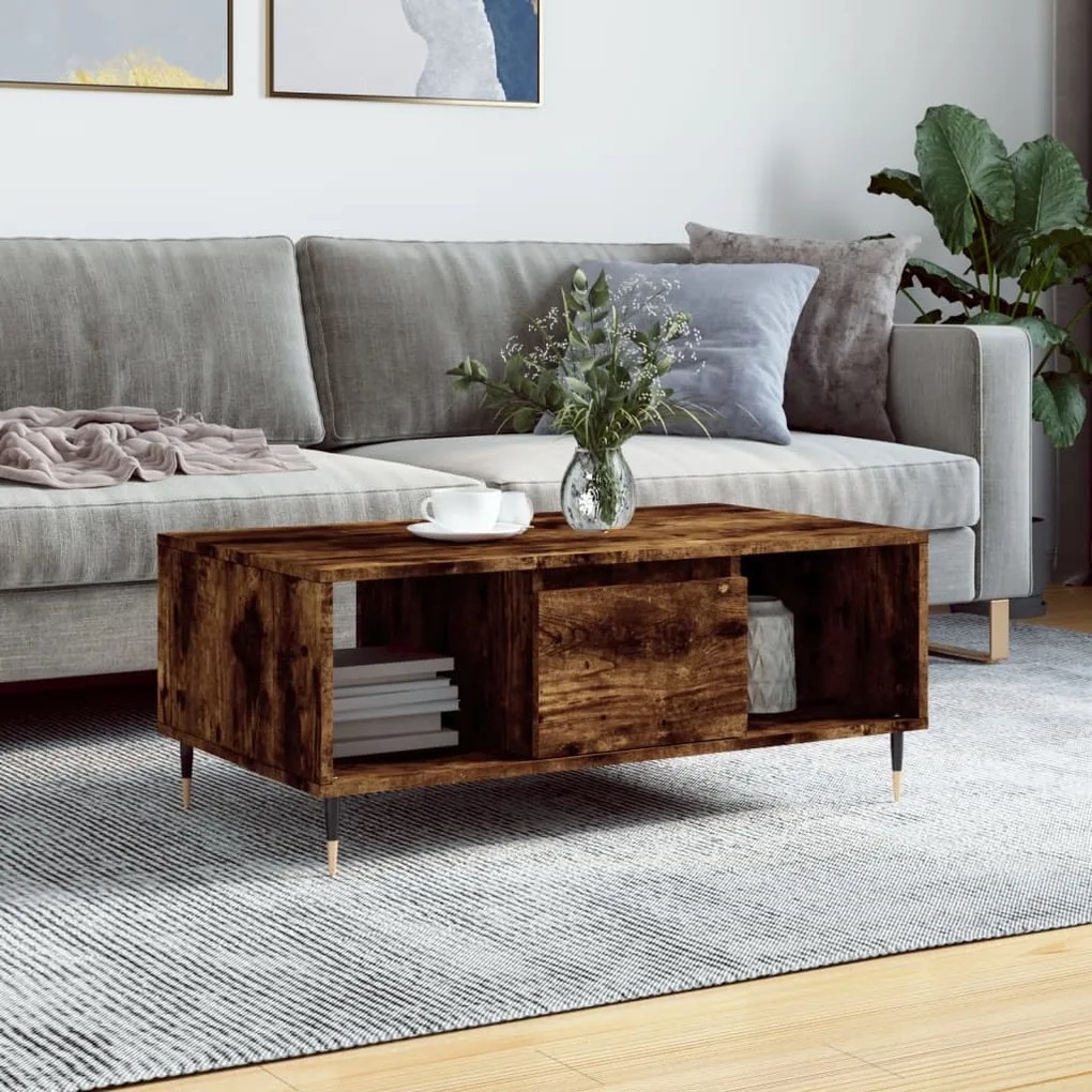 vidaXL Măsuță de cafea, stejar fumuriu, 90x50x36,5 cm, lemn prelucrat