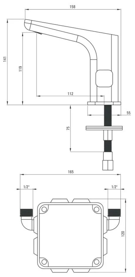 Baterie lavoar negru mat, senzor si control temperatura, 230   6V, Deante Hiacynt 230 / 6V, Negru mat