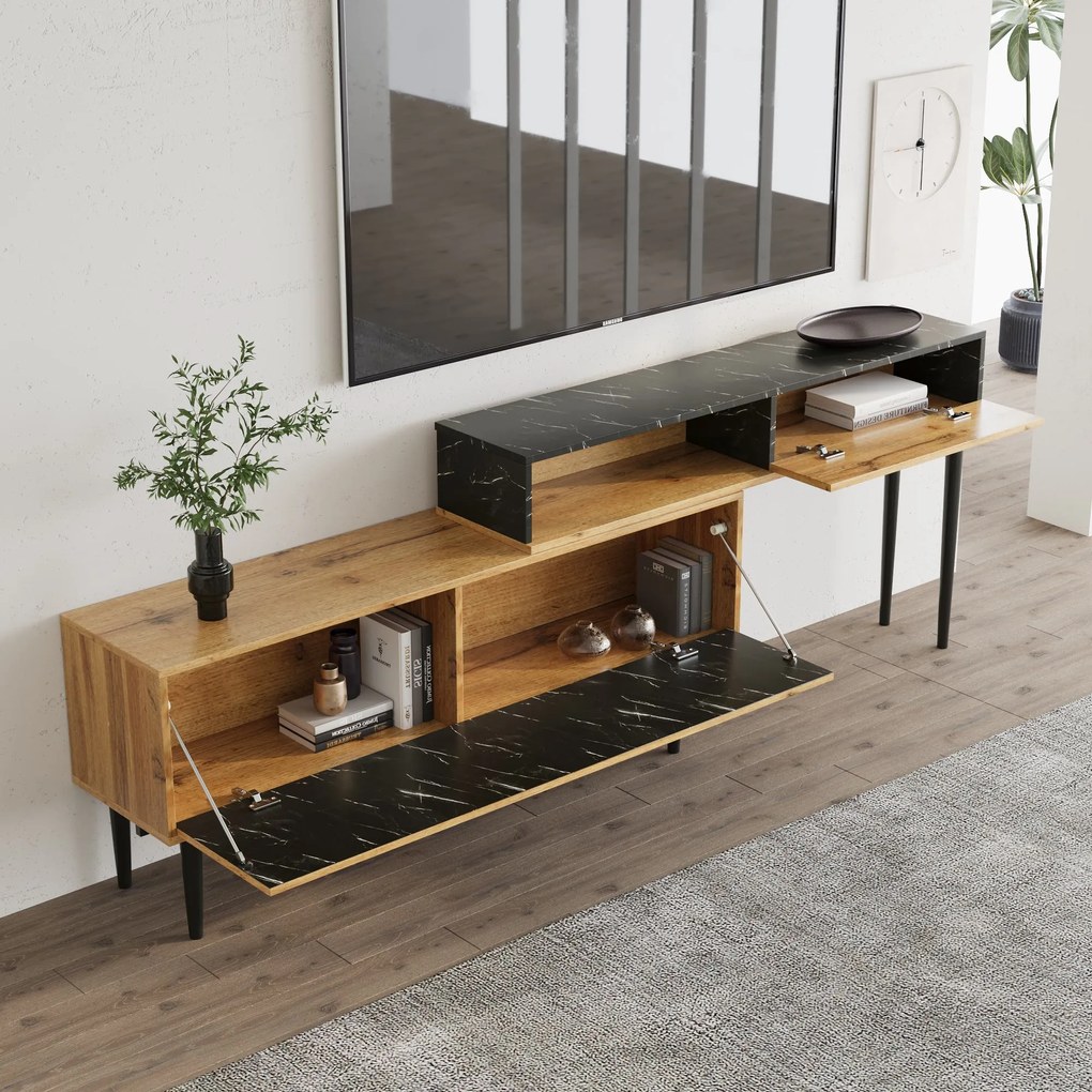 Comodă TV pentru living cu design unic, Culoare naturală | Aosom Romania
