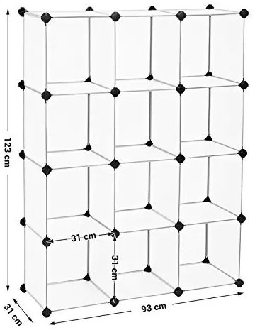 Organizator versatil cu 12 cuburi, polipropilena / metal, negru, Songmics