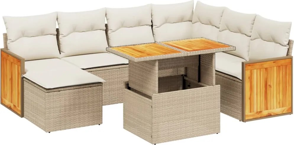 vidaXL Set canapele de grădină, 8 piese, cu perne, bej, poliratan