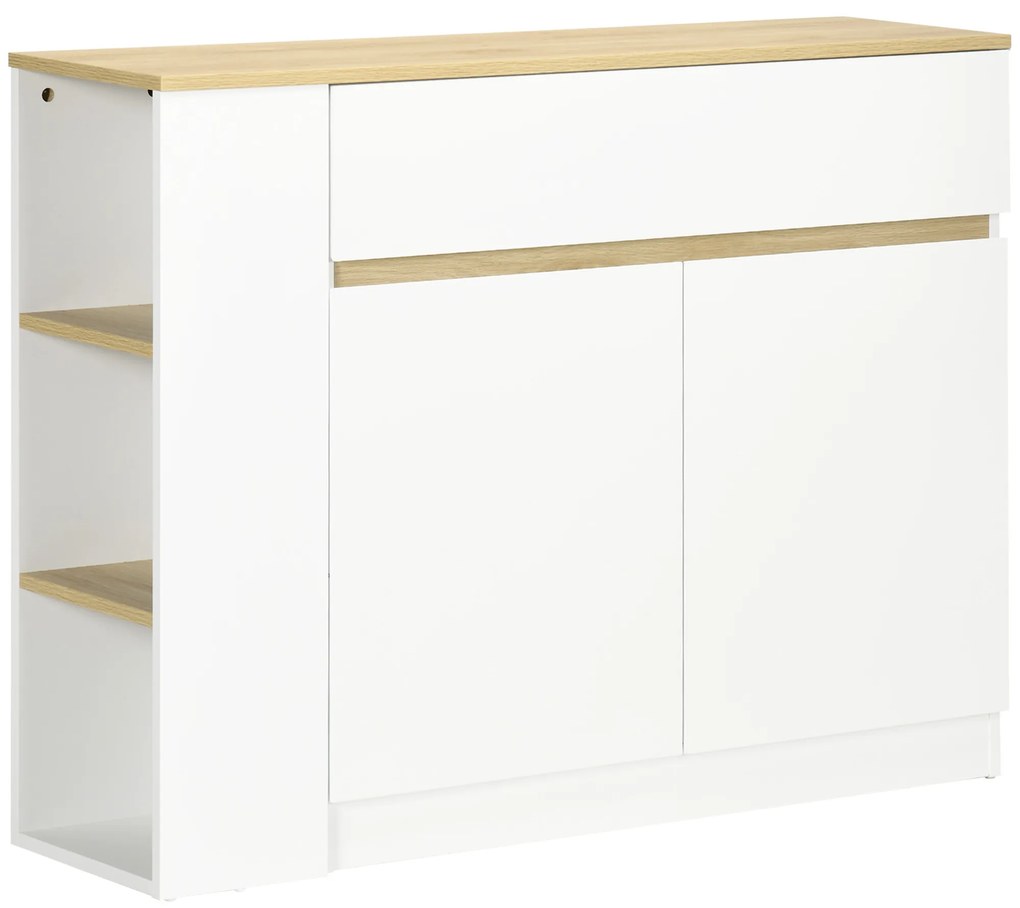 HOMCOM Bufet mobilier depozitare cu 2 sertare 3 rafturi deschise și dulap 2 uși 110 x 29,5 x 82 cm alb | Aosom Romania