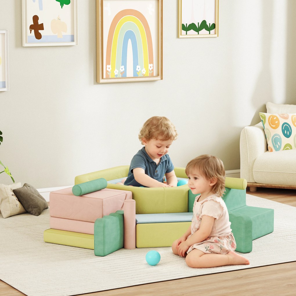 AIYAPLAY Set 15 Blocuri de Construcții Moi Modulabile pentru Copii cu 200 de Mingi pentru Uz Intern, Multicolor | Aosom Romania